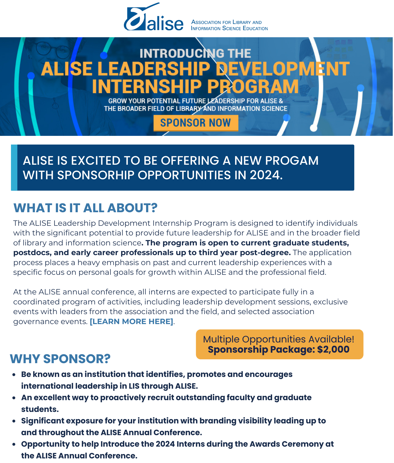 ALISE Leadership Development Internship Sponsorship Opportunities